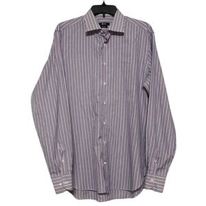 Harrods Men's Striped Dress Shirt Large Blue and White 100's 2-Ply *READ*